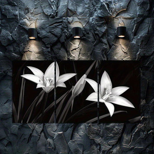 3pcs Night Lilies in Black and White Wall Art Set Canvas Framed 60x90cm - High Quality Print 100% Australian Made Wall Canvas Ready to Hang