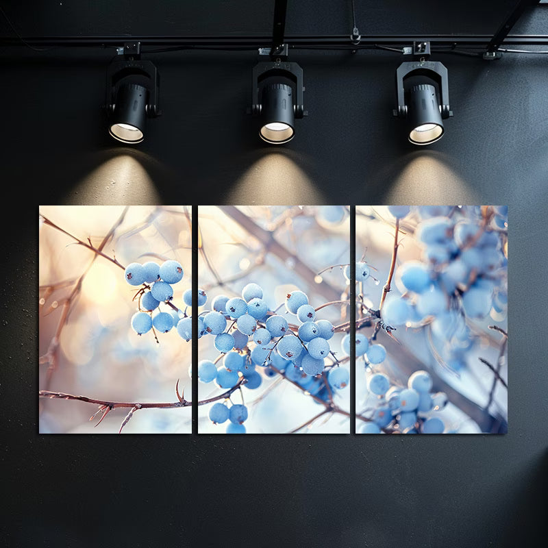 3pcs Blue Berries on Brambles Nature-Inspired Wall Art Set Canvas Framed 60x90cm - High Quality Print 100% Australian Made Wall Canvas Ready to Hang