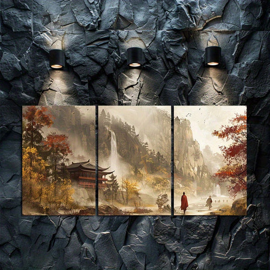 3pcs Traditional Chinese Landscape Wall Art Set Canvas Framed 50x70cm - High Quality Print 100% Australian Made Wall Canvas Ready to Hang