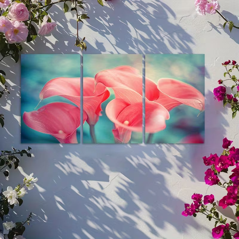 3pcs Close-up of Calla Lilies with Pink Petals Wall Art Set Canvas Framed 60x90cm - High Quality Print 100% Australian Made Wall Canvas Ready to Hang
