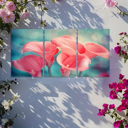 3pcs Close-up of Calla Lilies with Pink Petals Wall Art Set Canvas Framed 60x90cm - High Quality Print 100% Australian Made Wall Canvas Ready to Hang