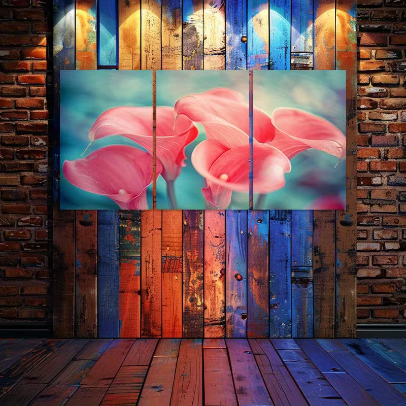 3pcs Close-up of Calla Lilies with Pink Petals Wall Art Set Canvas Framed 60x90cm - High Quality Print 100% Australian Made Wall Canvas Ready to Hang