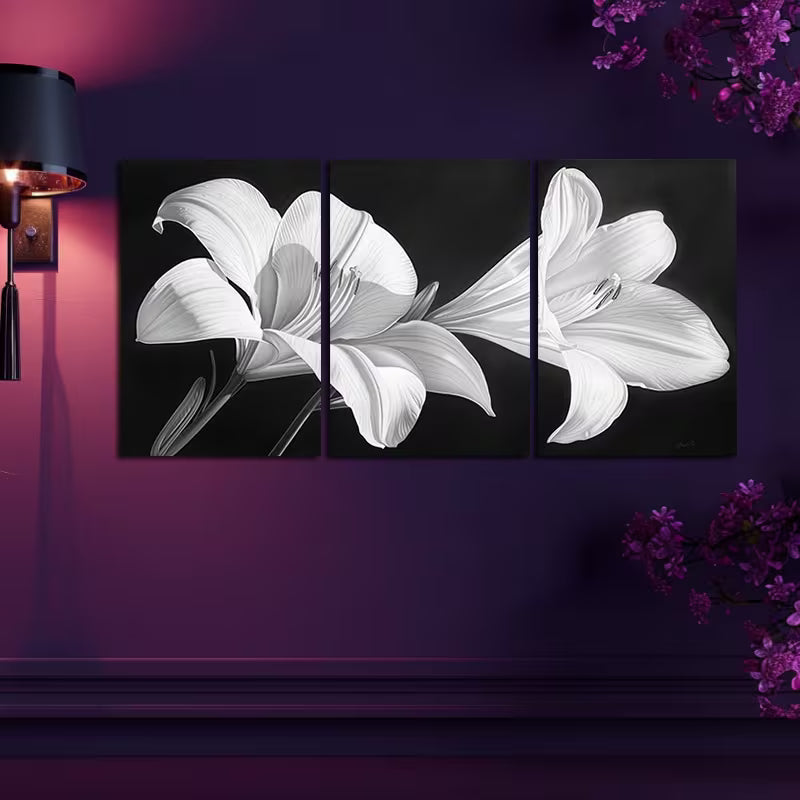 3pcs Featuring a Close-Up of Lily Petals Wall Art Set Canvas Framed 60x90cm - High Quality Print 100% Australian Made Wall Canvas Ready to Hang