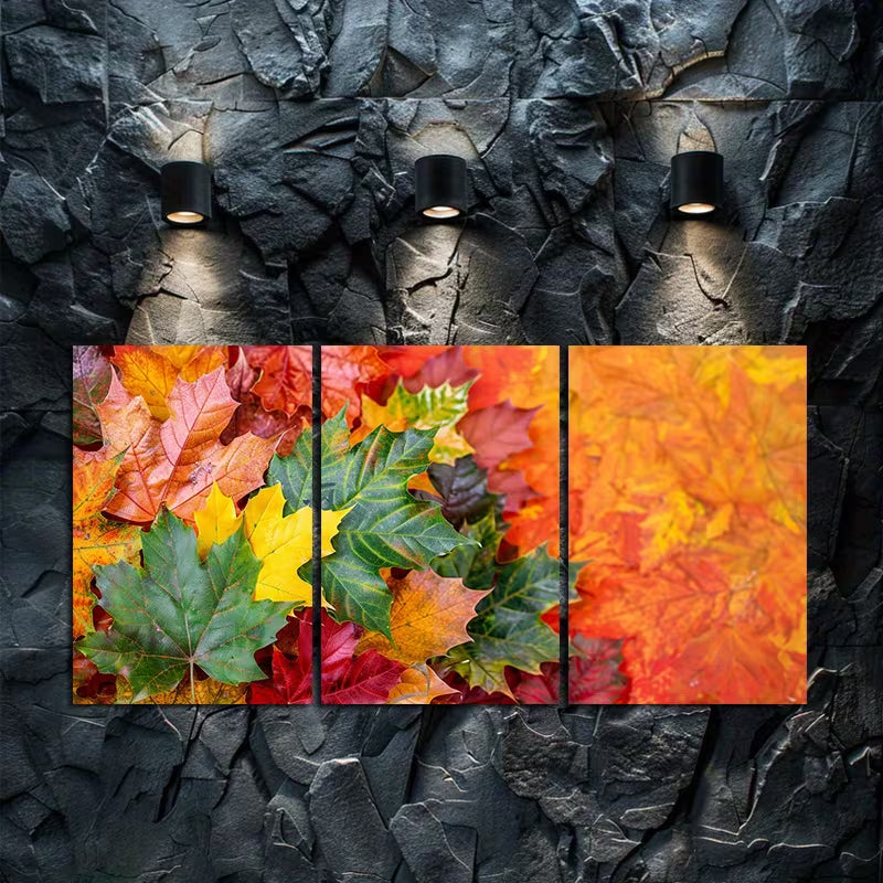 3pcs Vibrant Autumn Leaves in Different Shades Wall Art Set Canvas Framed 50x70cm - High Quality Print 100% Australian Made Wall Canvas Ready to Hang