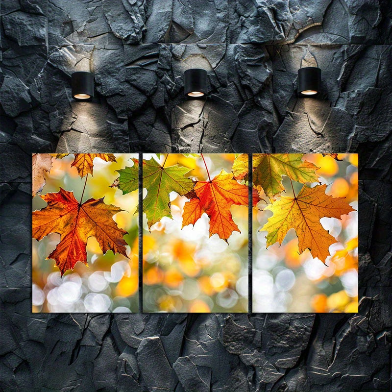 3pcs Autumn Leaves Illustration Wall Art Set Canvas Framed 60x90cm - High Quality Print 100% Australian Made Wall Canvas Ready to Hang