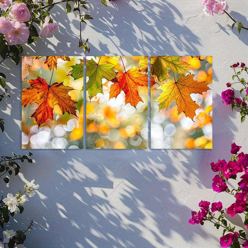 3pcs Autumn Leaves Illustration Wall Art Set Canvas Framed 60x90cm - High Quality Print 100% Australian Made Wall Canvas Ready to Hang