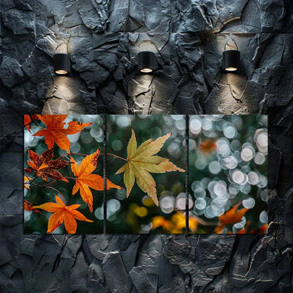 3pcs Colorful Autumn Leaves in Orange Shades Wall Art Set Canvas Framed 50x70cm - High Quality Print 100% Australian Made Wall Canvas Ready to Hang