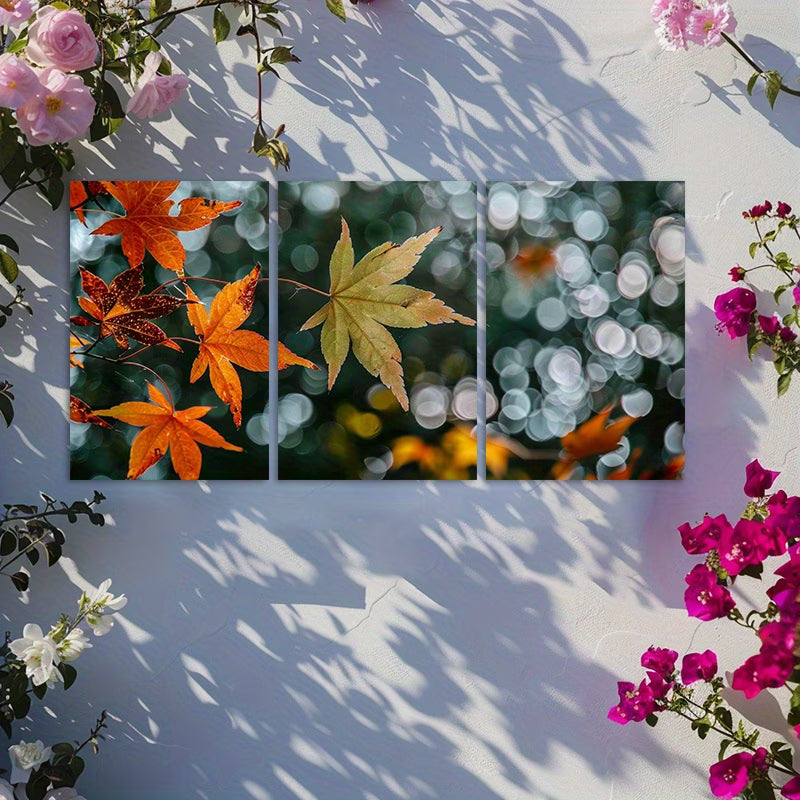 3pcs Colorful Autumn Leaves in Orange Shades Wall Art Set Canvas Framed 50x70cm - High Quality Print 100% Australian Made Wall Canvas Ready to Hang