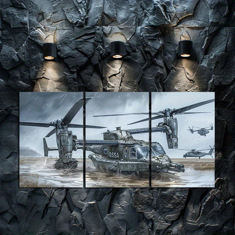 3pcs Military Helicopter Artwork Wall Art Set Canvas Framed 50x70cm - High Quality Print 100% Australian Made Wall Canvas Ready to Hang