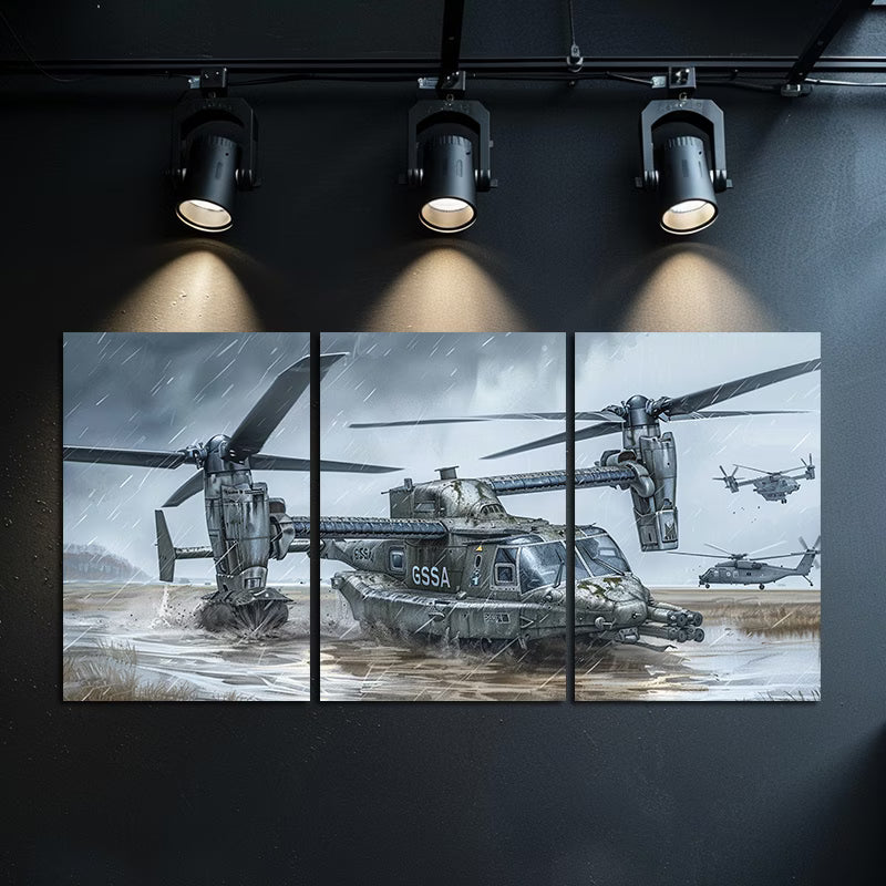 3pcs Military Helicopter Artwork Wall Art Set Canvas Framed 50x70cm - High Quality Print 100% Australian Made Wall Canvas Ready to Hang