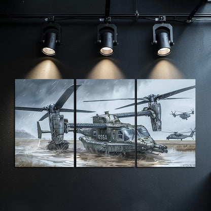 3pcs Military Helicopter Artwork Wall Art Set Canvas Framed 50x70cm - High Quality Print 100% Australian Made Wall Canvas Ready to Hang