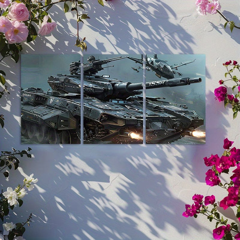 3pcs Military Tank Design Wall Art Set Canvas Framed 60x90cm - High Quality Print 100% Australian Made Wall Canvas Ready to Hang