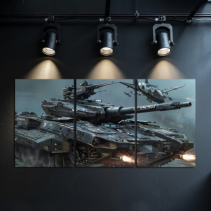 3pcs Military Tank Design Wall Art Set Canvas Framed 60x90cm - High Quality Print 100% Australian Made Wall Canvas Ready to Hang