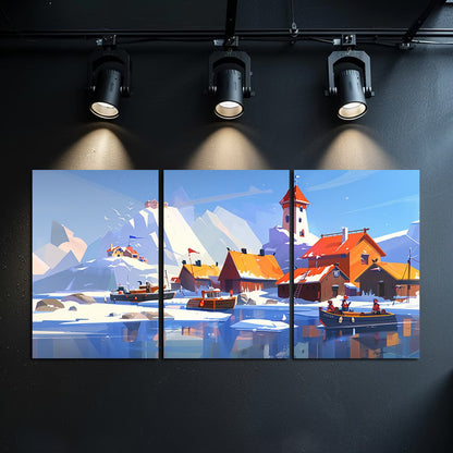 3pcs Serene Snowy Mountain Scene Wall Art Set Canvas Framed 50x70cm - High Quality Print 100% Australian Made Wall Canvas Ready to Hang