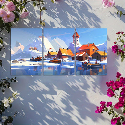 3pcs Serene Snowy Mountain Scene Wall Art Set Canvas Framed 50x70cm - High Quality Print 100% Australian Made Wall Canvas Ready to Hang