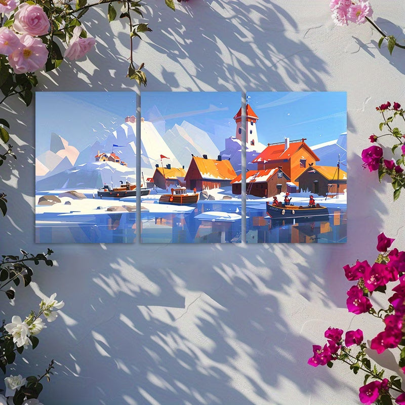 3pcs Serene Snowy Mountain Scene Wall Art Set Canvas Framed 60x90cm - High Quality Print 100% Australian Made Wall Canvas Ready to Hang