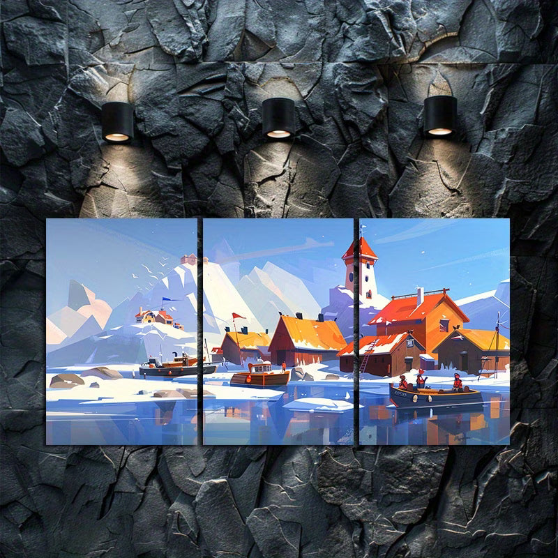 3pcs Serene Snowy Mountain Scene Wall Art Set Canvas Framed 50x70cm - High Quality Print 100% Australian Made Wall Canvas Ready to Hang
