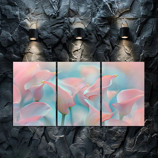 3pcs Calla Lily Pastel Pink & Blue Floral Wall Art Set Canvas Framed 60x90cm - High Quality Print 100% Australian Made Wall Canvas Ready to Hang