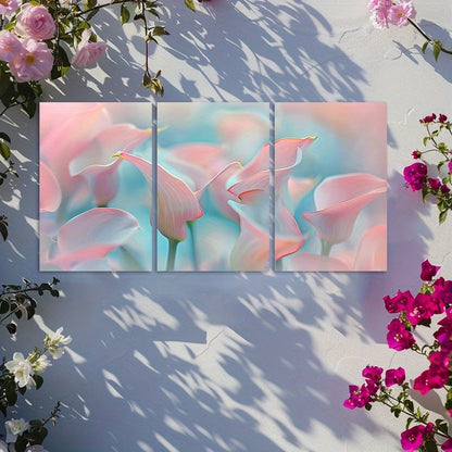 3pcs Calla Lily Pastel Pink & Blue Floral Wall Art Set Canvas Framed 50x70cm - High Quality Print 100% Australian Made Wall Canvas Ready to Hang