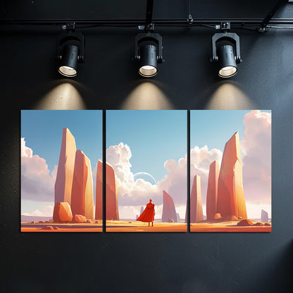 3pcs Red Knight & Monoliths Desert Landscape Wall Art Set Canvas Framed 40x60cm - High Quality Print 100% Australian Made Wall Canvas Ready to Hang