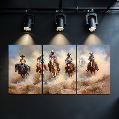 3pcs Cowboy Captured by Charles Schreyvogel Wall Art Set Canvas Framed 40x60cm - High Quality Print 100% Australian Made Wall Canvas Ready to Hang