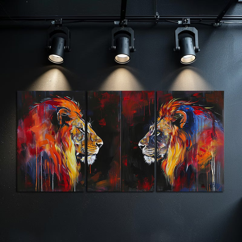 3pcs Majestic Crown and Lion Design Wall Art Set Canvas Framed 50x70cm - High Quality Print 100% Australian Made Wall Canvas Ready to Hang