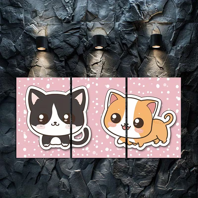 3pcs Black Cat & Chihuahua Wall Art Set Canvas Framed 50x70cm - High Quality Print 100% Australian Made Wall Canvas Ready to Hang