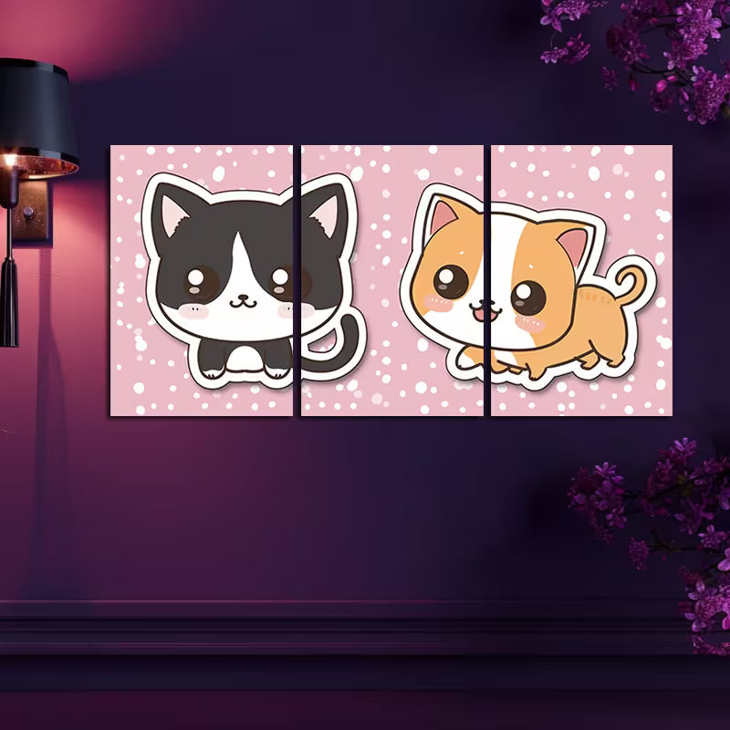 3pcs Black Cat & Chihuahua Wall Art Set Canvas Framed 50x70cm - High Quality Print 100% Australian Made Wall Canvas Ready to Hang