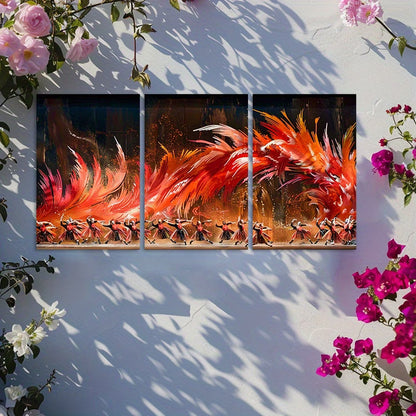 3pcs Vibrant Fiery Phoenix Dance Illustration Wall Art Set Canvas Framed 50x70cm - High Quality Print 100% Australian Made Wall Canvas Ready to Hang