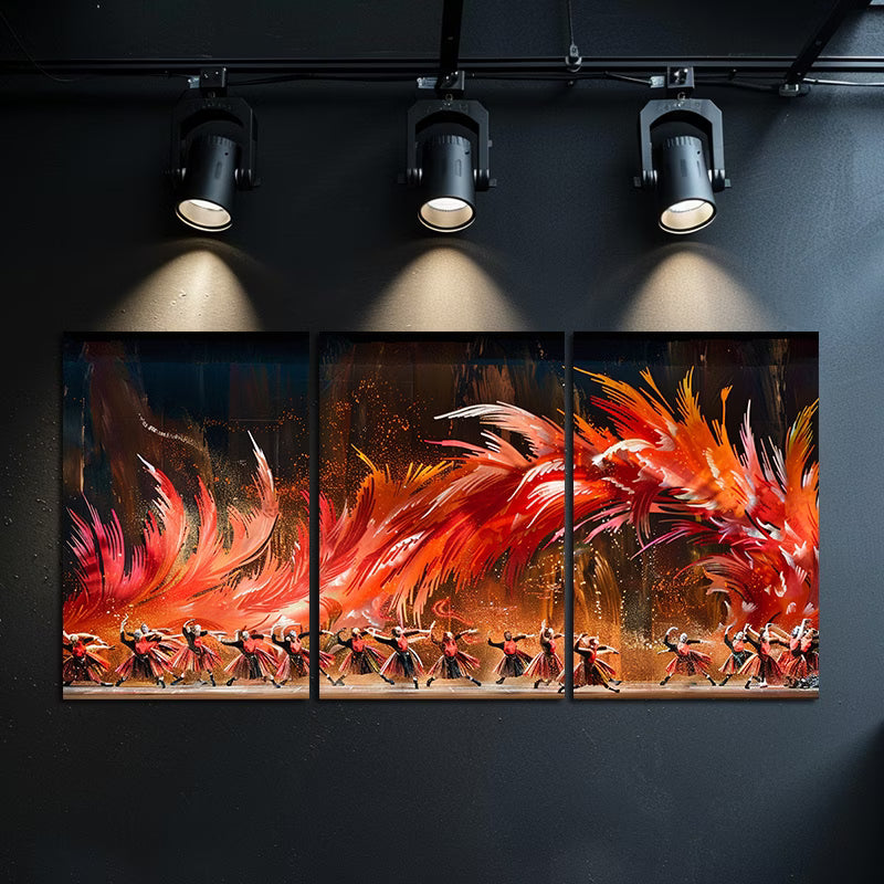 3pcs Vibrant Fiery Phoenix Dance Illustration Wall Art Set Canvas Framed 50x70cm - High Quality Print 100% Australian Made Wall Canvas Ready to Hang