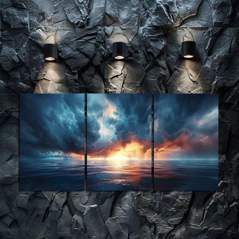 3pcs Dark Sunset Storm Clouds Over Countryside Wall Art Set Canvas Framed 60x90cm - High Quality Print 100% Australian Made Wall Canvas Ready to Hang
