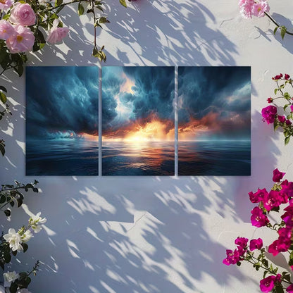 3pcs Dark Sunset Storm Clouds Over Countryside Wall Art Set Canvas Framed 60x90cm - High Quality Print 100% Australian Made Wall Canvas Ready to Hang