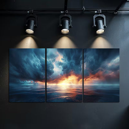 3pcs Dark Sunset Storm Clouds Over Countryside Wall Art Set Canvas Framed 60x90cm - High Quality Print 100% Australian Made Wall Canvas Ready to Hang