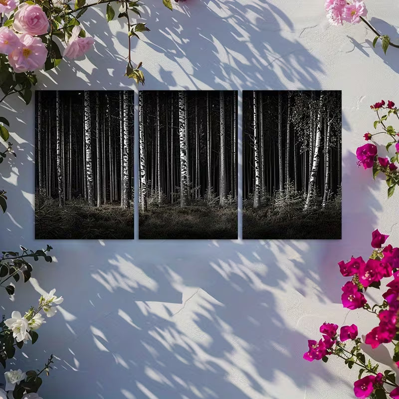 3pcs Dark Forest Dense Trees Design Wall Art Set Canvas Framed 60x90cm - High Quality Print 100% Australian Made Wall Canvas Ready to Hang