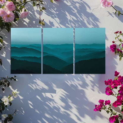 3pcs Dark Night, Starry Sky, Distant Mountains Wall Art Set Canvas Framed 60x90cm - High Quality Print 100% Australian Made Wall Canvas Ready to Hang