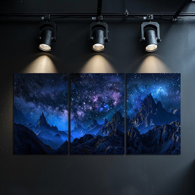 3pcs Dark Night, Starry Sky, Distant Mountains Wall Art Set Canvas Framed 60x90cm - High Quality Print 100% Australian Made Wall Canvas Ready to Hang