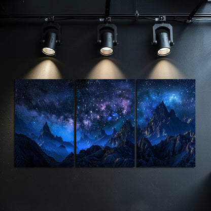 3pcs Dark Night, Starry Sky, Distant Mountains Wall Art Set Canvas Framed 60x90cm - High Quality Print 100% Australian Made Wall Canvas Ready to Hang