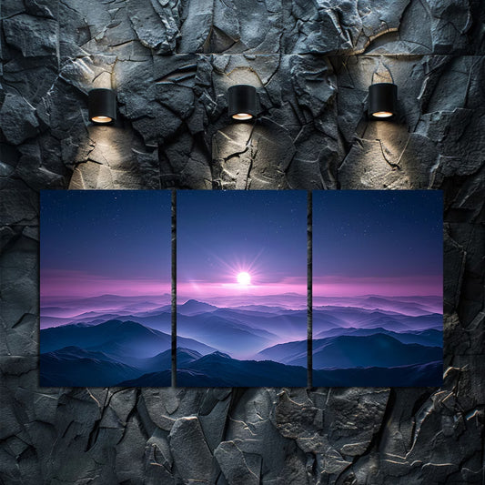 3pcs Dark Purple Sky Landscape Wall Art Set Canvas Framed 60x90cm - High Quality Print 100% Australian Made Wall Canvas Ready to Hang