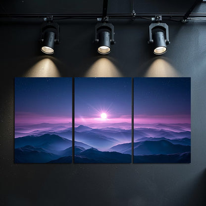 3pcs Dark Purple Sky Landscape Wall Art Set Canvas Framed 50x70cm - High Quality Print 100% Australian Made Wall Canvas Ready to Hang