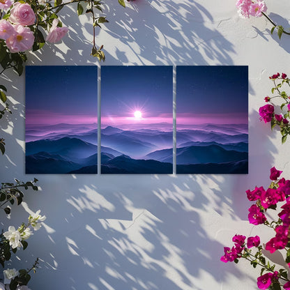 3pcs Dark Purple Sky Landscape Wall Art Set Canvas Framed 50x70cm - High Quality Print 100% Australian Made Wall Canvas Ready to Hang