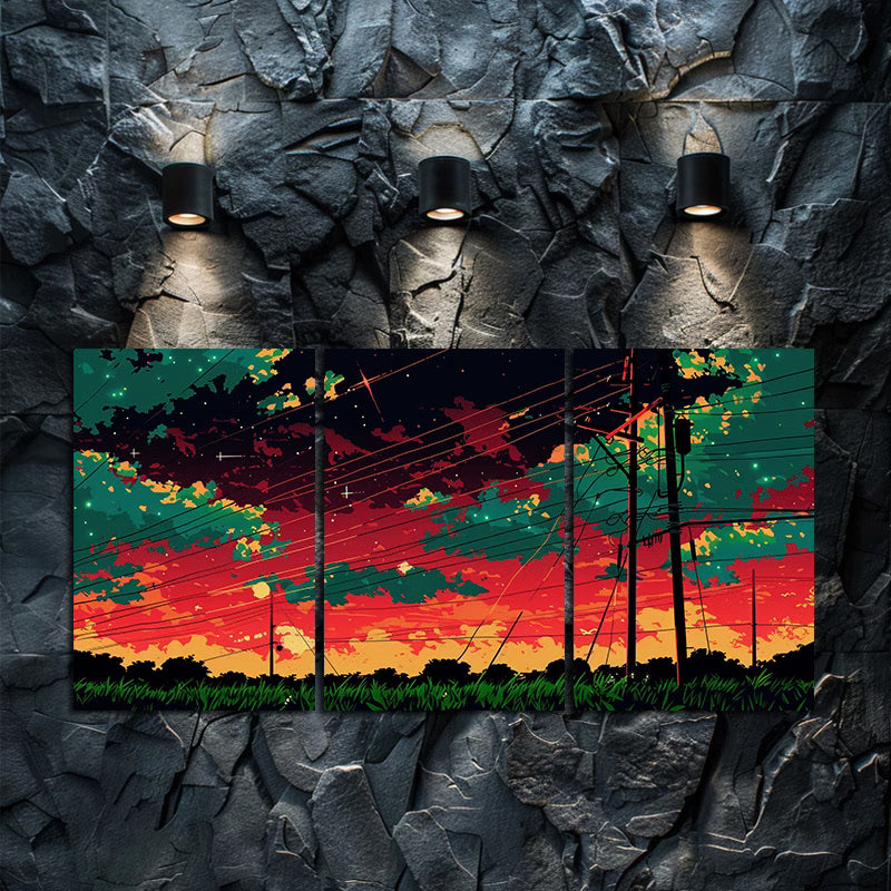 3pcs Dark Red and Orange Sky Wall Art Set Canvas Framed 60x90cm - High Quality Print 100% Australian Made Wall Canvas Ready to Hang