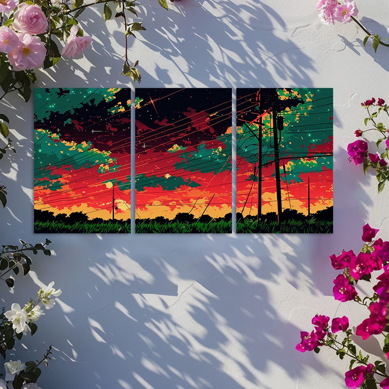 3pcs Dark Red and Orange Sky Wall Art Set Canvas Framed 60x90cm - High Quality Print 100% Australian Made Wall Canvas Ready to Hang