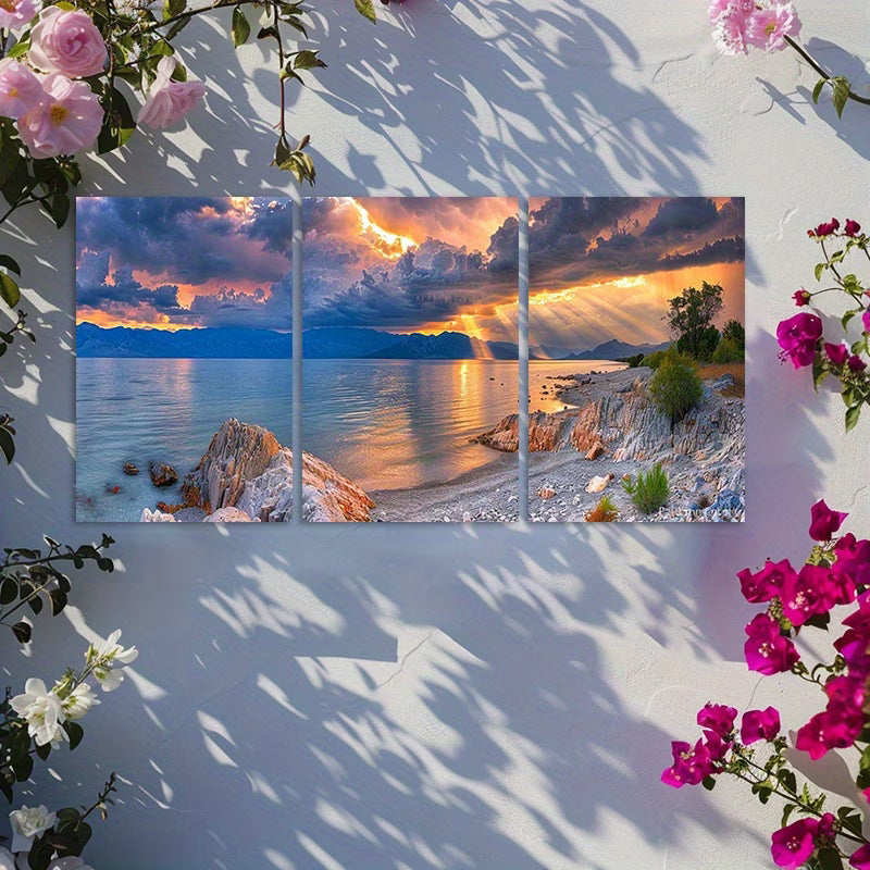 3pcs Dark Stormy Sky Over The Sea Wall Art Set Canvas Framed 40x60cm - High Quality Print 100% Australian Made Wall Canvas Ready to Hang