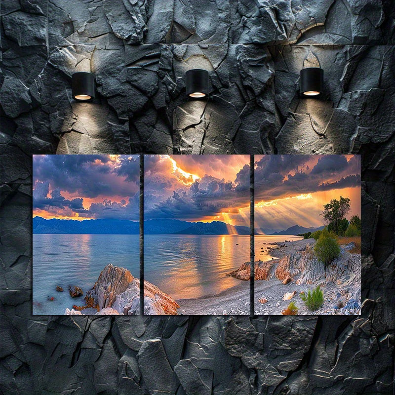 3pcs Dark Stormy Sky Over The Sea Wall Art Set Canvas Framed 60x90cm - High Quality Print 100% Australian Made Wall Canvas Ready to Hang
