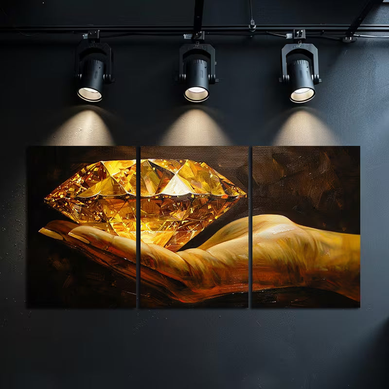 3pcs Golden Diamond in Hand Wall Art Set Canvas Framed 50x70cm - High Quality Print 100% Australian Made Wall Canvas Ready to Hang