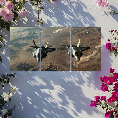 3pcs American Landscape Scene with Fighter Jets Wall Art Set Canvas Framed 50x70cm - High Quality Print 100% Australian Made Wall Canvas Ready to Hang