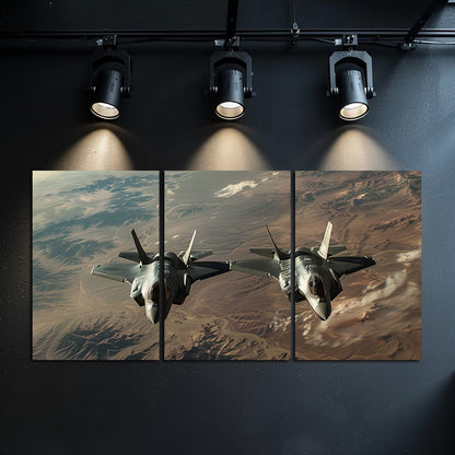 3pcs American Landscape Scene with Fighter Jets Wall Art Set Canvas Framed 50x70cm - High Quality Print 100% Australian Made Wall Canvas Ready to Hang