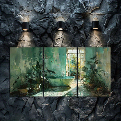 3pcs Green Bathtub, Mint Green Hallway Wall Art Set Canvas Framed 60x90cm - High Quality Print 100% Australian Made Wall Canvas Ready to Hang