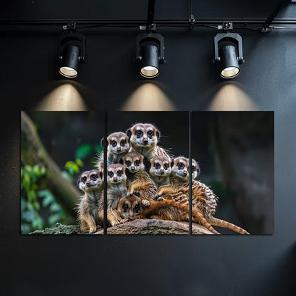3pcs Meerkats with Their Young on Safari Wall Art Set Canvas Framed 60x90cm - High Quality Print 100% Australian Made Wall Canvas Ready to Hang