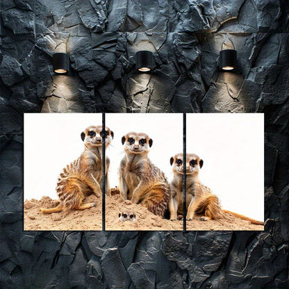 3pcs Charming Meerkat Family Wall Art Set Canvas Framed 60x90cm - High Quality Print 100% Australian Made Wall Canvas Ready to Hang